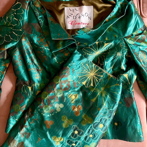 Lee Anderson Couture Two-Piece Floral Silk Brocade Skirt & Top Set - Picture 2 of 7